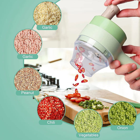 Electric Vegetable Cutter – 4-in-1 Handheld Slicer, Chopper, Peeler & Grinder