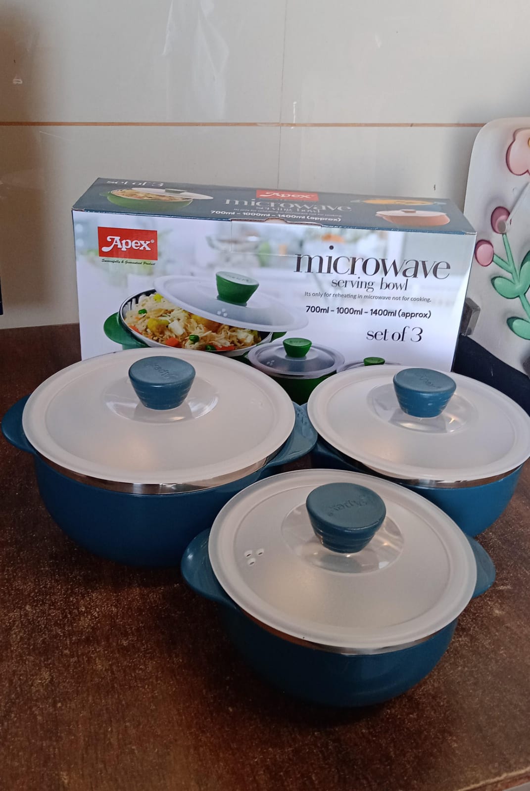 Apex Microwave-Safe Serving Bowl 3 Pcs Set (700ml, 1000ml, 1400ml)