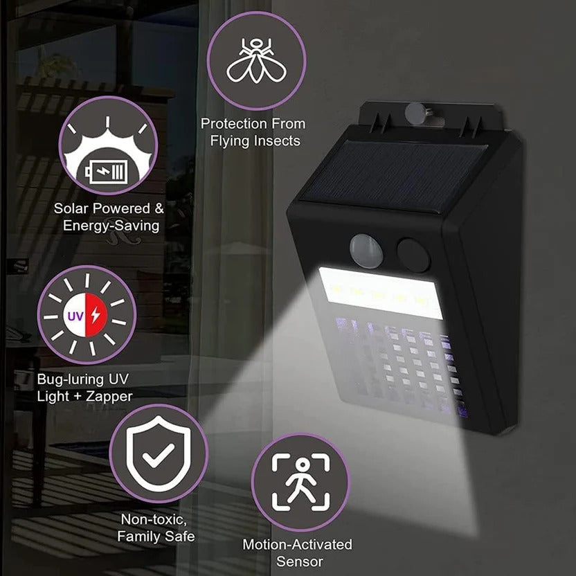 Solar Bug Zapper Outdoor Wall Light with Motion Sensor & UV Lamp