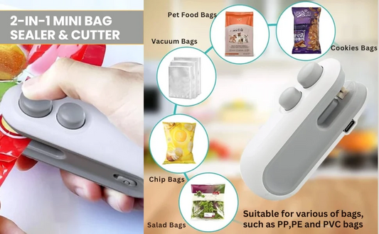 2-in-1 Portable Mini Bag Sealer & Cutter – USB Rechargeable Heat Sealing Machine
