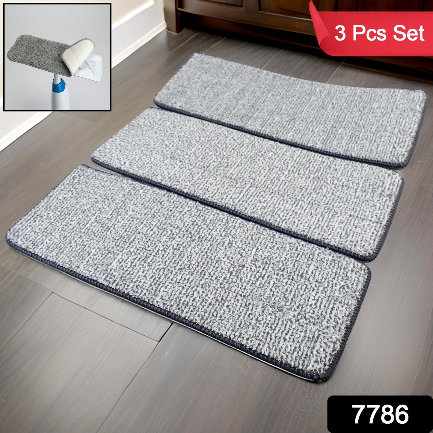 Microfiber Flat Mop Refill Pad For Dry and Wet Cleaning of All Smooth (3 Pc Set)