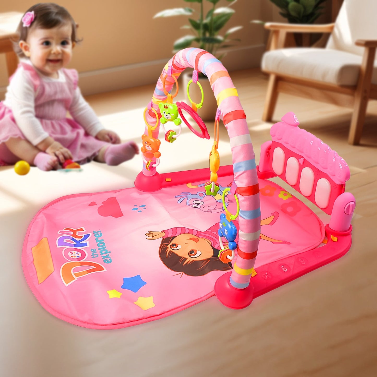 2in1 Baby Kick and Play Piano Gym Mat & Fitness Rack (1 Set)