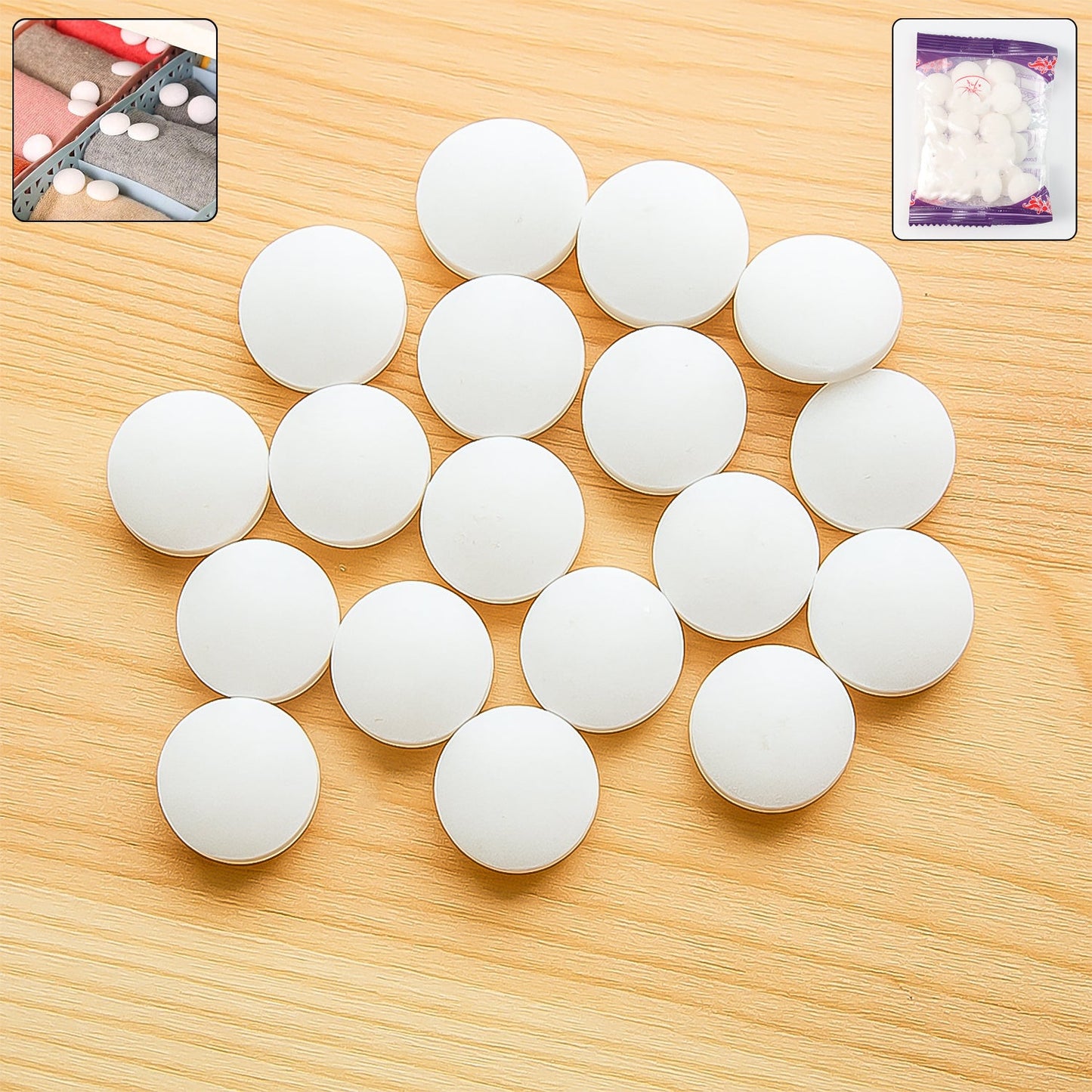 Premium Naphthalene Mothballs & Cupboard Deodorizer Tablets (1 Packet / 20 Gm)