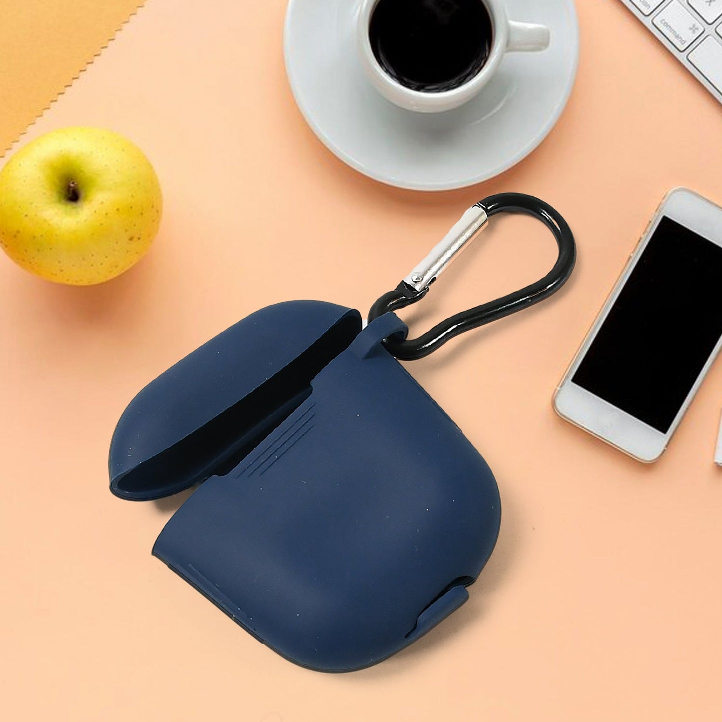 Silicone Shockproof Protection Wireless Headphones Carrying Box Cover Metal Keychain