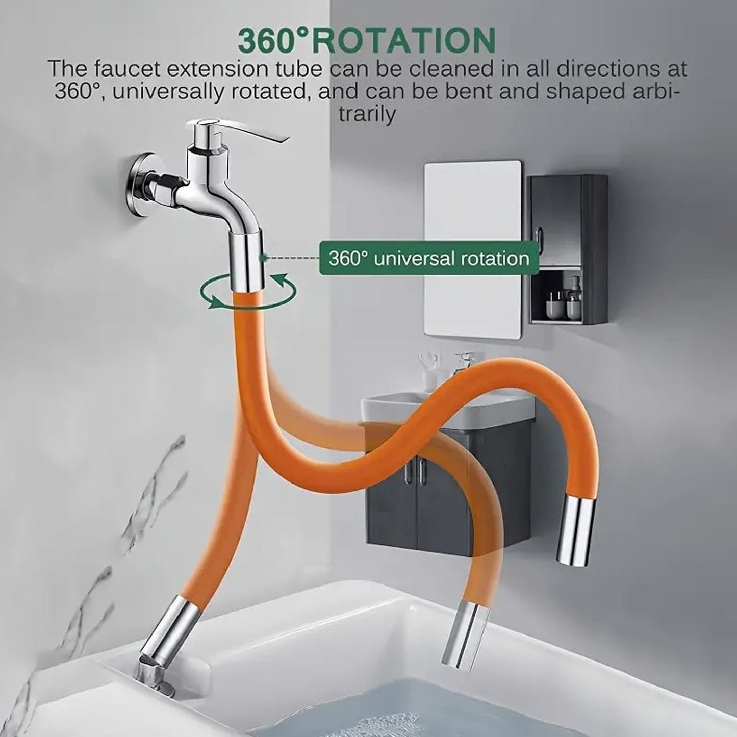 Flexible Water Tap Extender, 360° Bending Faucet Extension Tube with Connector (18cm)