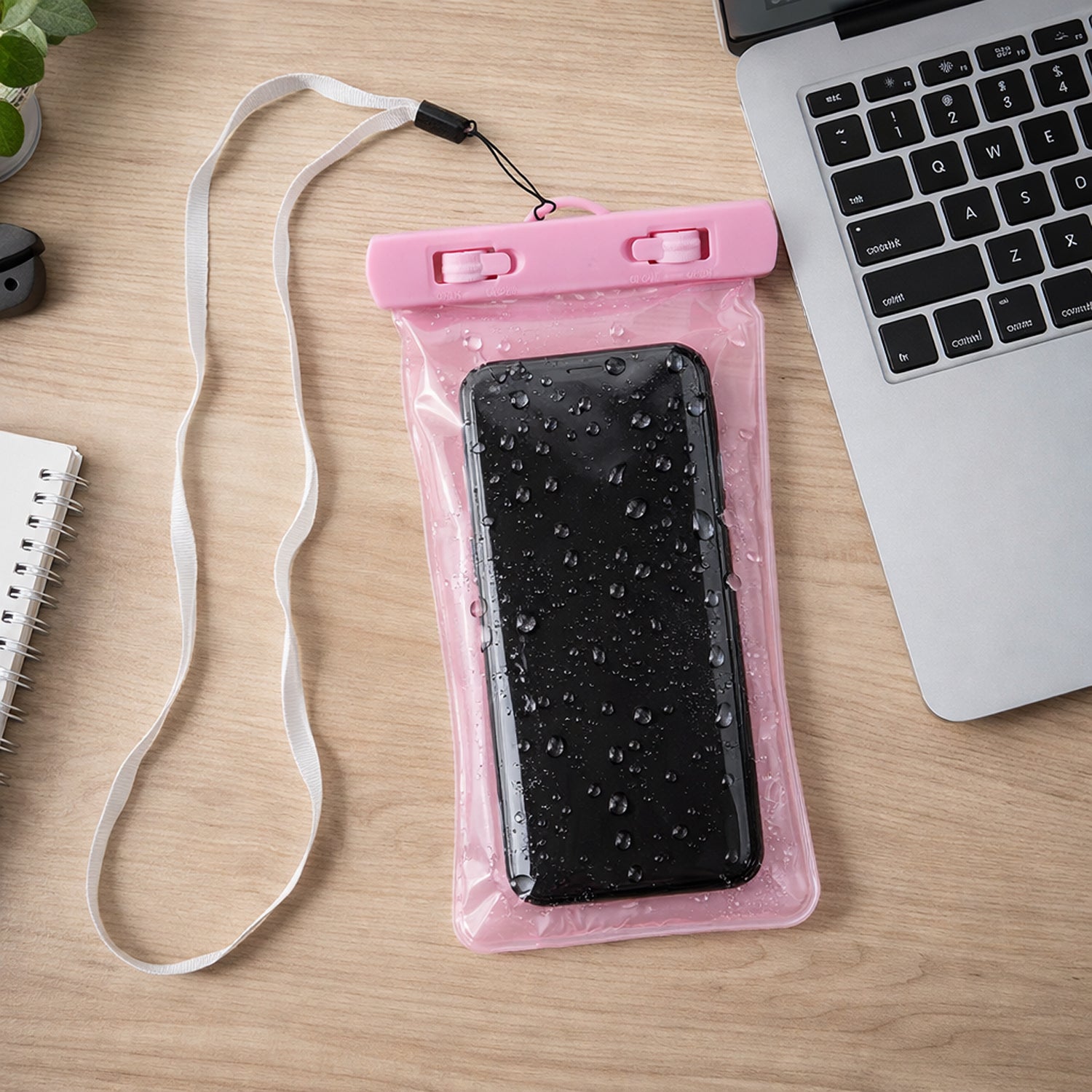 Pink waterproof phone pouch bag for beach