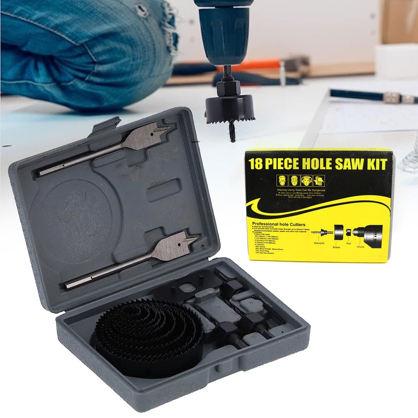 Drill Hole Cutter, Carbon Steel High Accuracy Incisive Hole Saw for Cutting PCV  (18 Pcs Set)