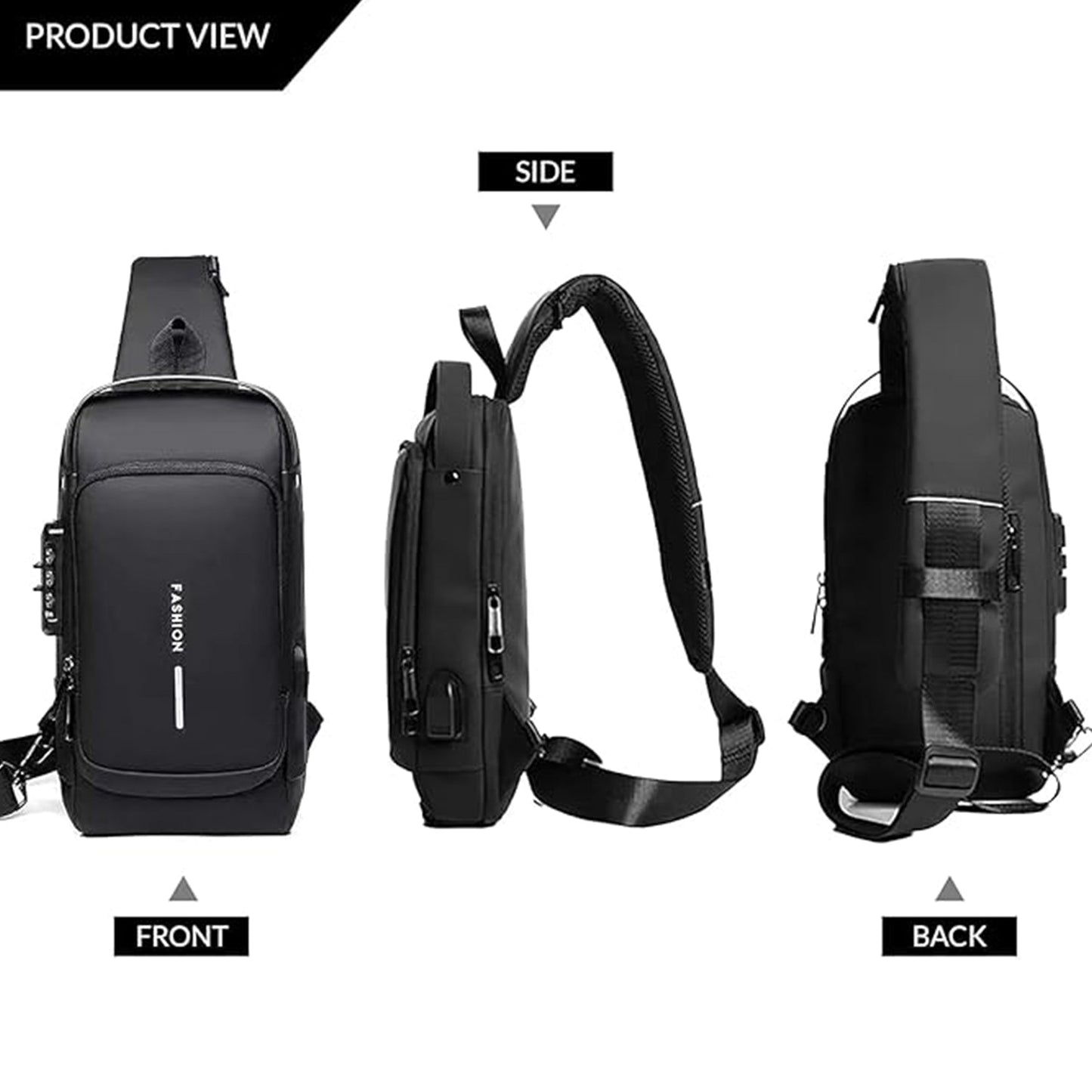 Trendy Anti-Theft Crossbody Sling Bag with USB Charging Port (1 Pc)