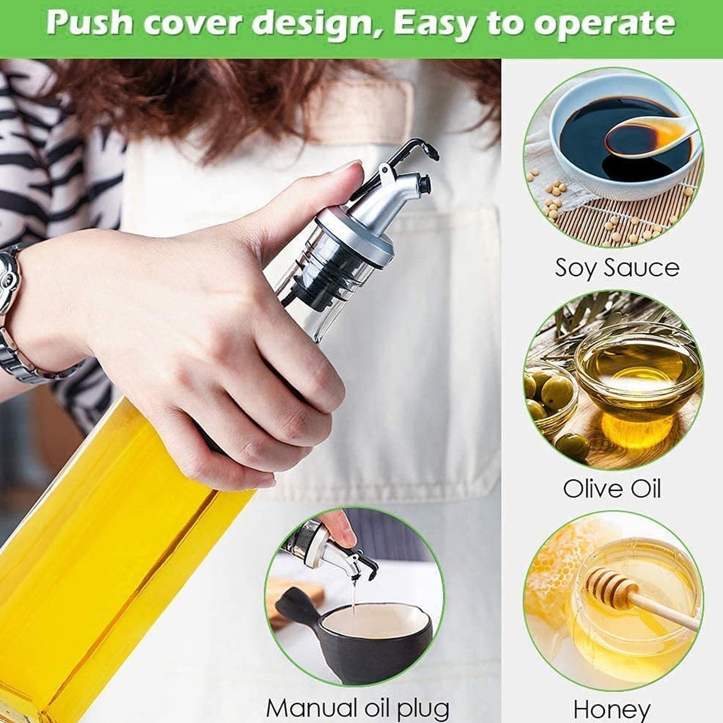 Transparent Glass Oil Dispenser 500 ML Bottle Set of 2, Spice Jar 250 ML Set of 3, Oil Bottle for Kitchen, Oil & Vinegar Storage Glass Bottle, Glass Container for Spice, Masala (5 Pcs Set)