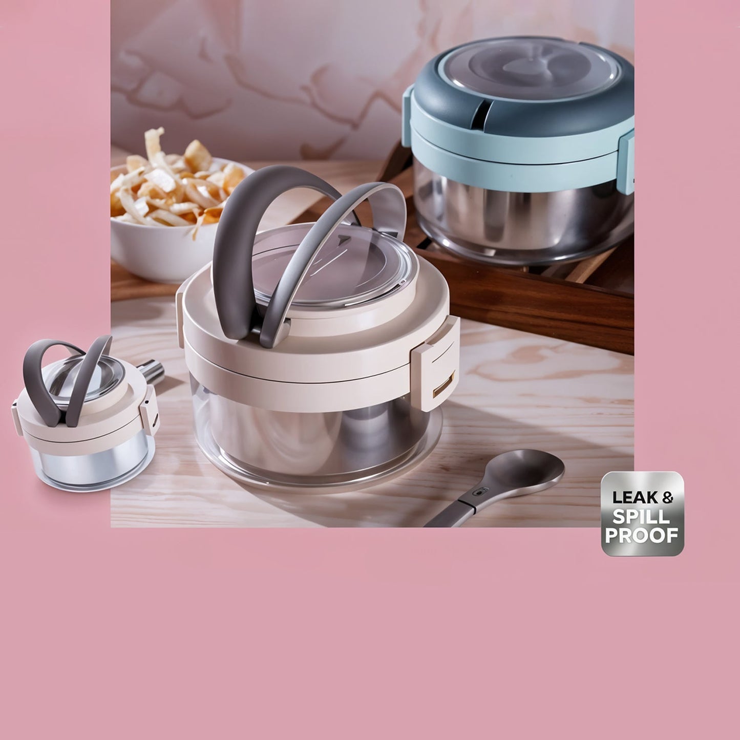 Ganesh Tiara 400ml Stainless Steel Insulated Lunch Box Leakproof Lid & Folding Spoon