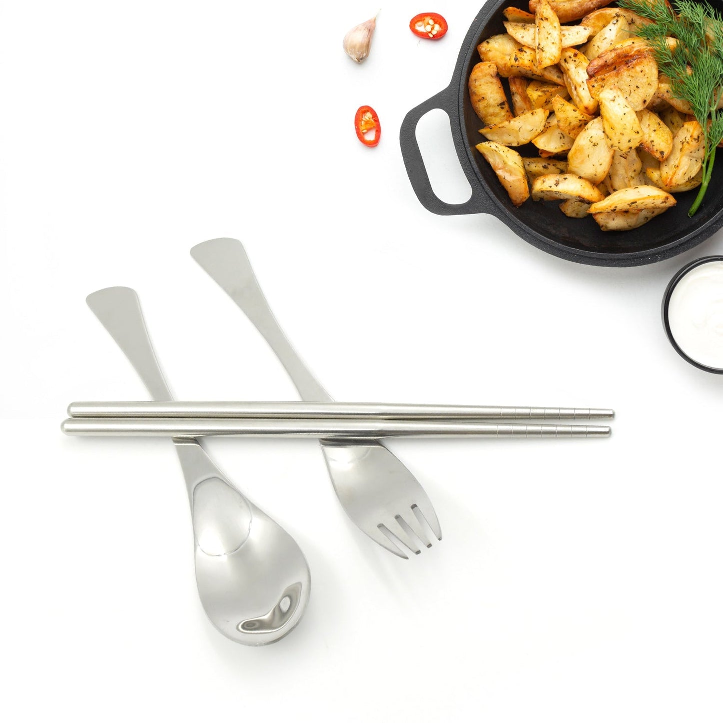 Picnic Dinner Spoon Fork Chopsticks Cutlery Set High Quality Tableware 4 Pc 1 Set