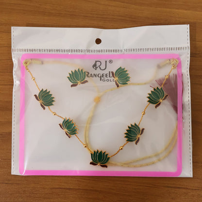 Traditional Green Lotus Design Necklace with Stud Earrings Set(1 Set)