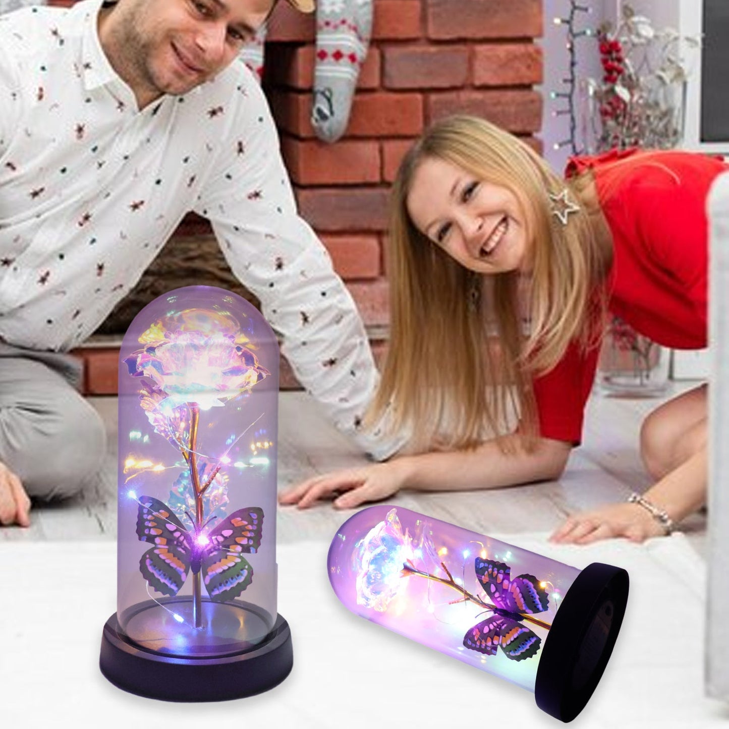 LED Light-Up Eternal Rose Butterfly in Transparent Dome (1 Pc / Battery not Included)