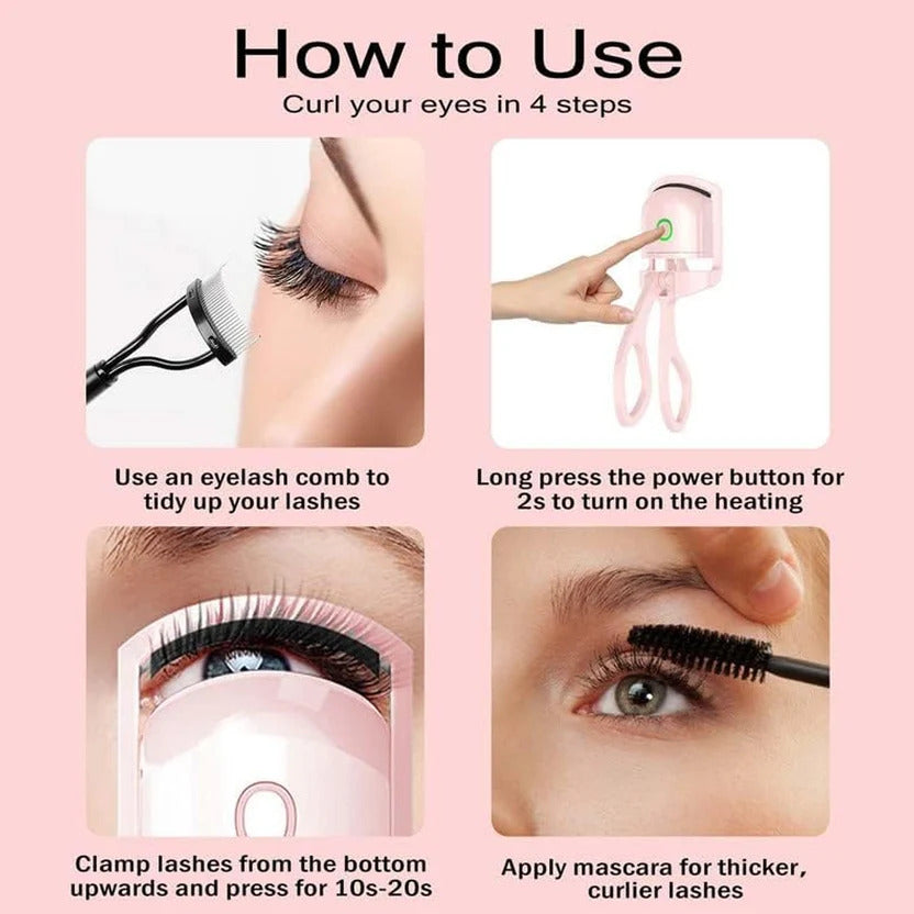 Electric Heated Eyelash Curler – USB Rechargeable (1 Pc) | Long-Lasting Natural Curl in Seconds