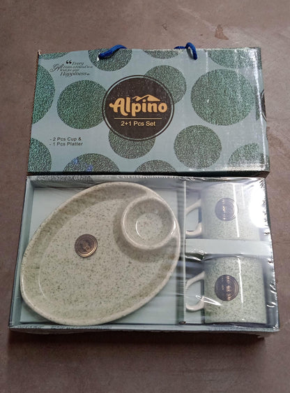 Ceramic Tea/Coffee Cup Set - Alpino 3-Piece 2-Compartment Serving Platter (BPA-Free)
