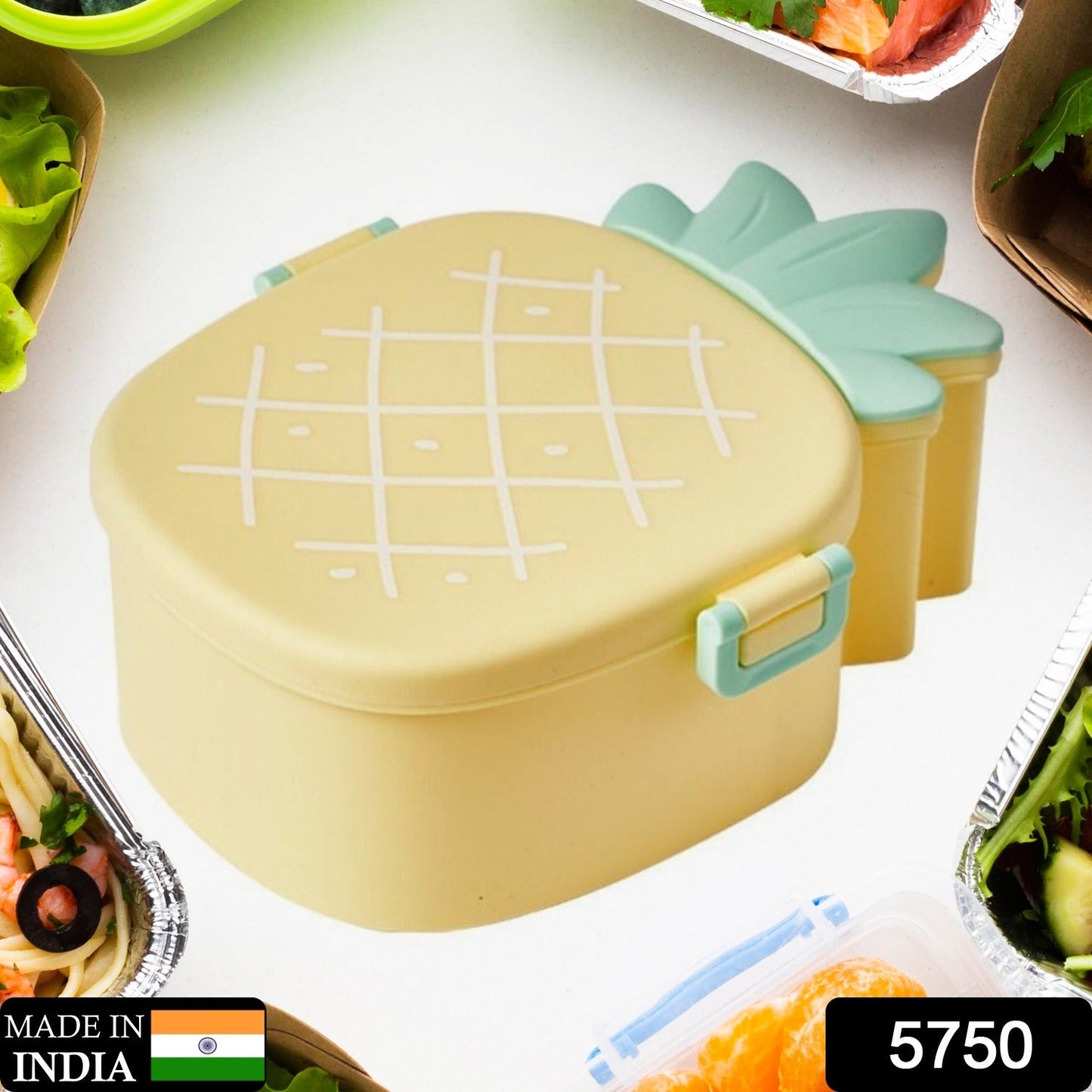 Kids Lunch Box Cute Pineapple Shaped Bento Box with Fork Spoon  Office Lunch Box (1 Pc )