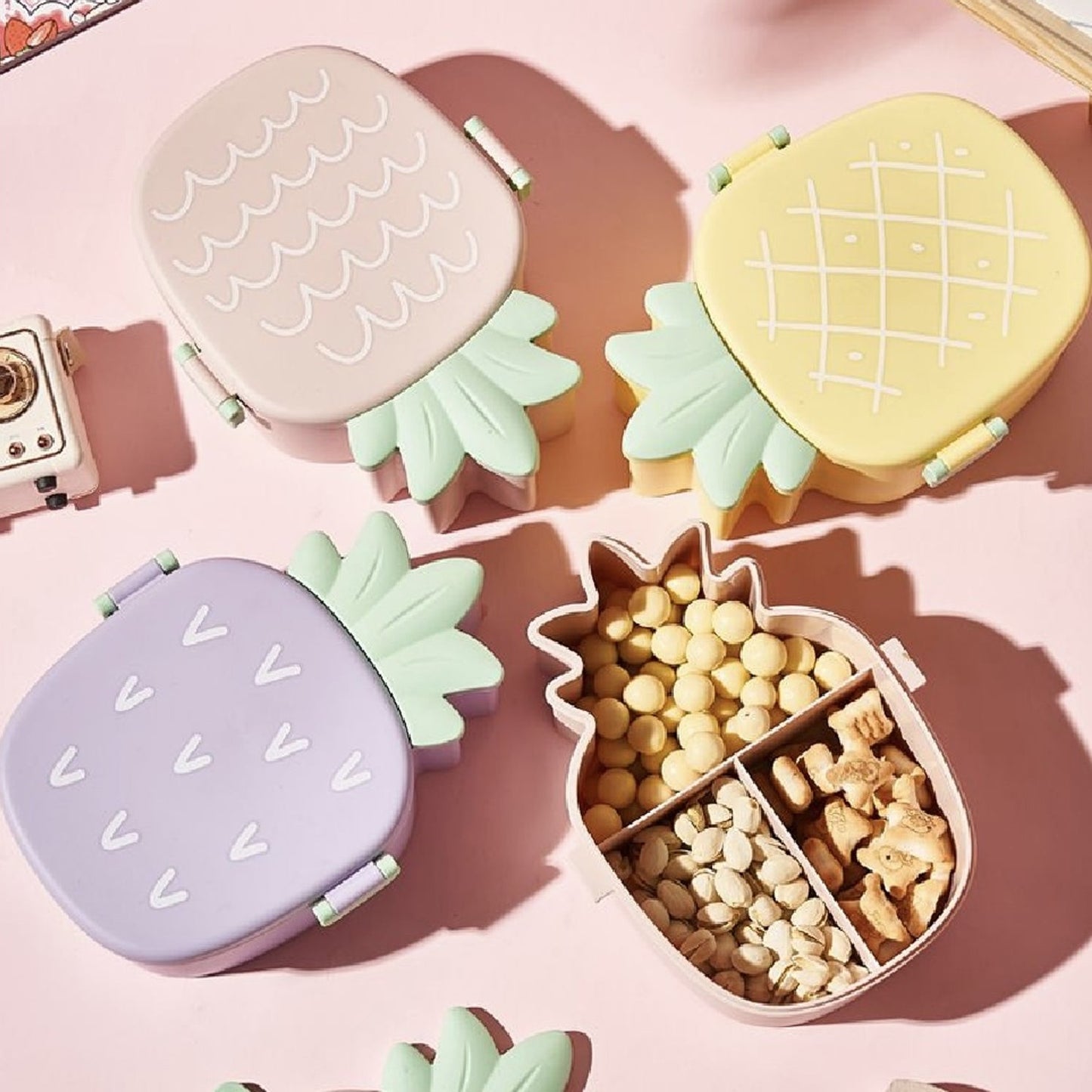 Kids Lunch Box Cute Pineapple Shaped Bento Box with Fork Spoon Snack Container