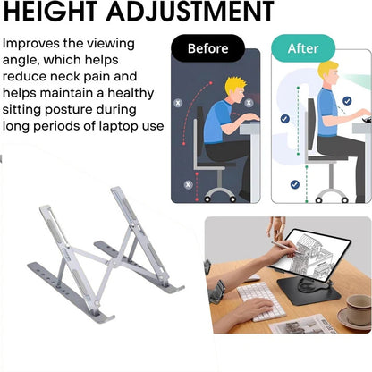 Metal Portable Laptop Stand – Foldable, Adjustable & Ergonomic Cooling Stand for Laptop & Tablet