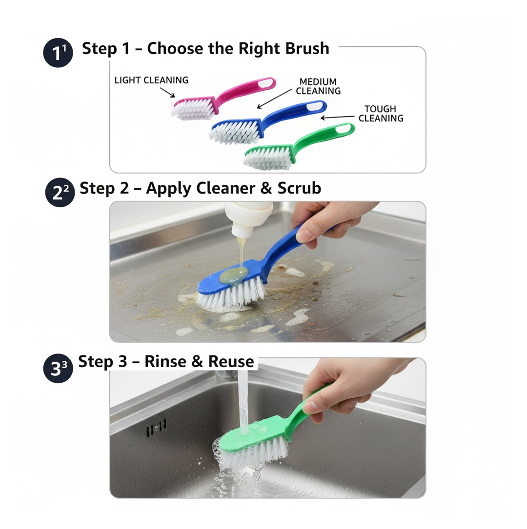 Multi-Purpose Kitchen Cleaning Brushes 3 Pc