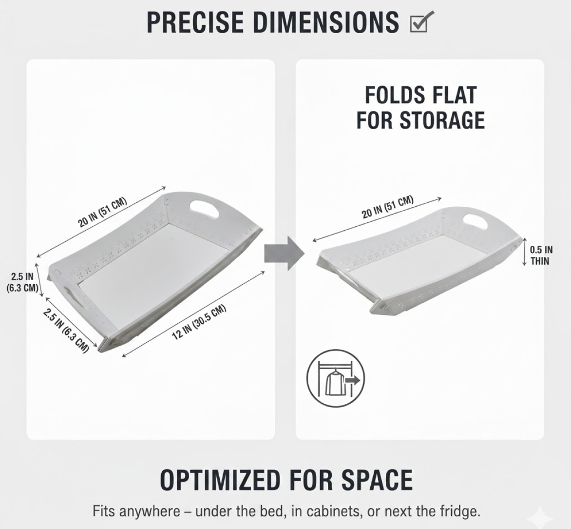 Foldable Plastic Serving Tray - Portable with Handle for Kitchen & Dining (1pc)