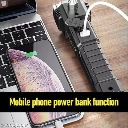 Rechargeable LED Torch – Emergency Safety Hammer & Glass Cutter, Multi-Function Flashlight