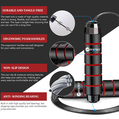 High-Speed Skipping Rope with Foam Padded Handles (1 Pc)