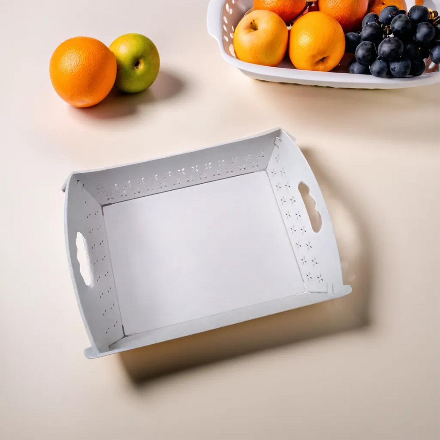 Foldable Plastic Serving Tray - Portable with Handle for Kitchen & Dining (1pc)