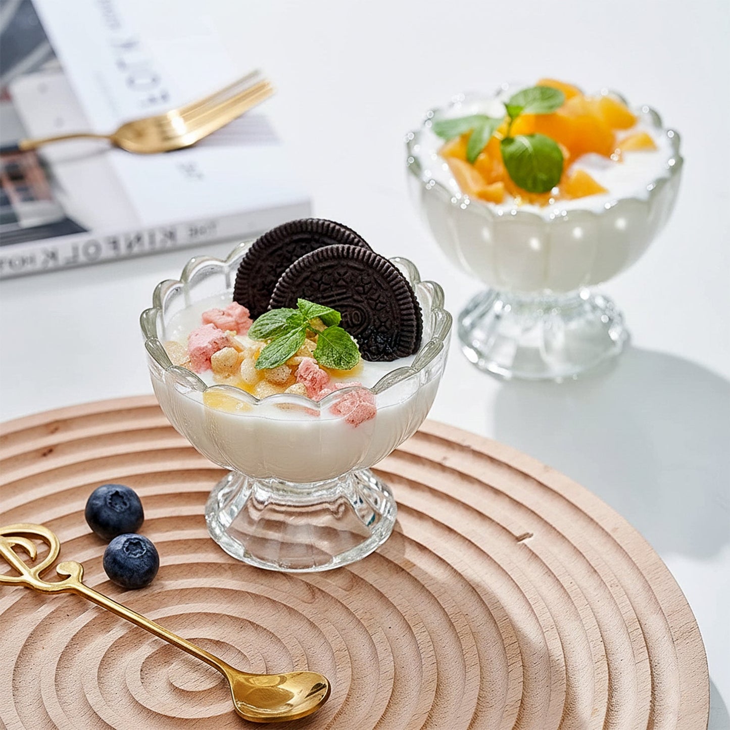 Serving Dessert Bowl Set - 6pcs Ice Cream, Salad, and Fruit Bowls (Brown Box)