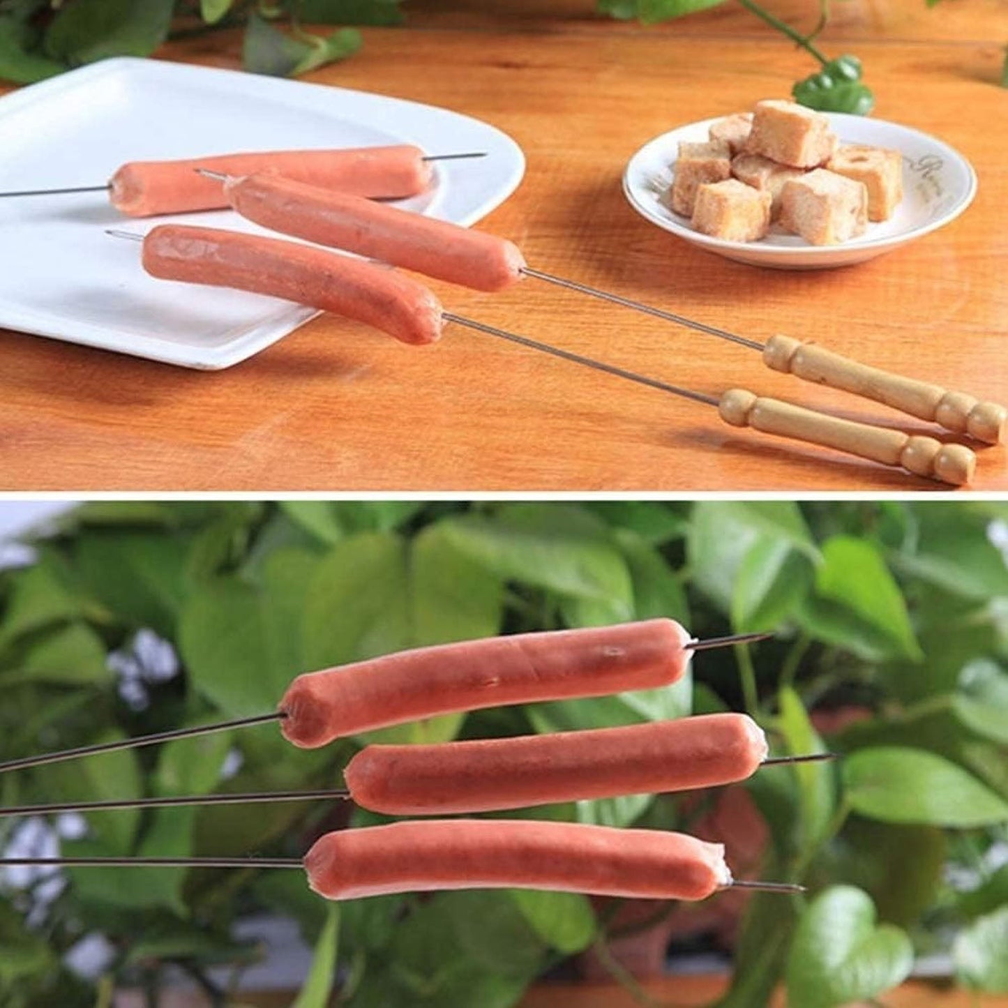 Barbecue Skewers for BBQ Tandoor and Gril with Wooden Handle - Pack of 12