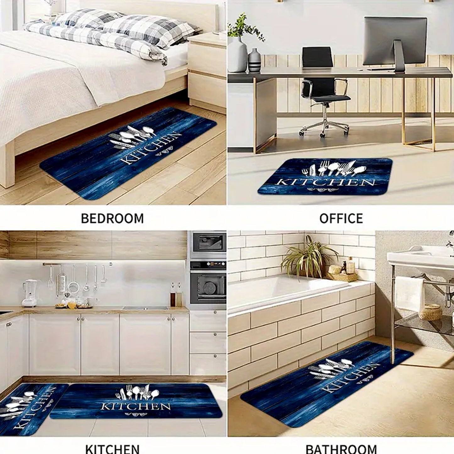 Kitchen Floor Mat Non-Slip Printed Runner Rugs (3 Pc)