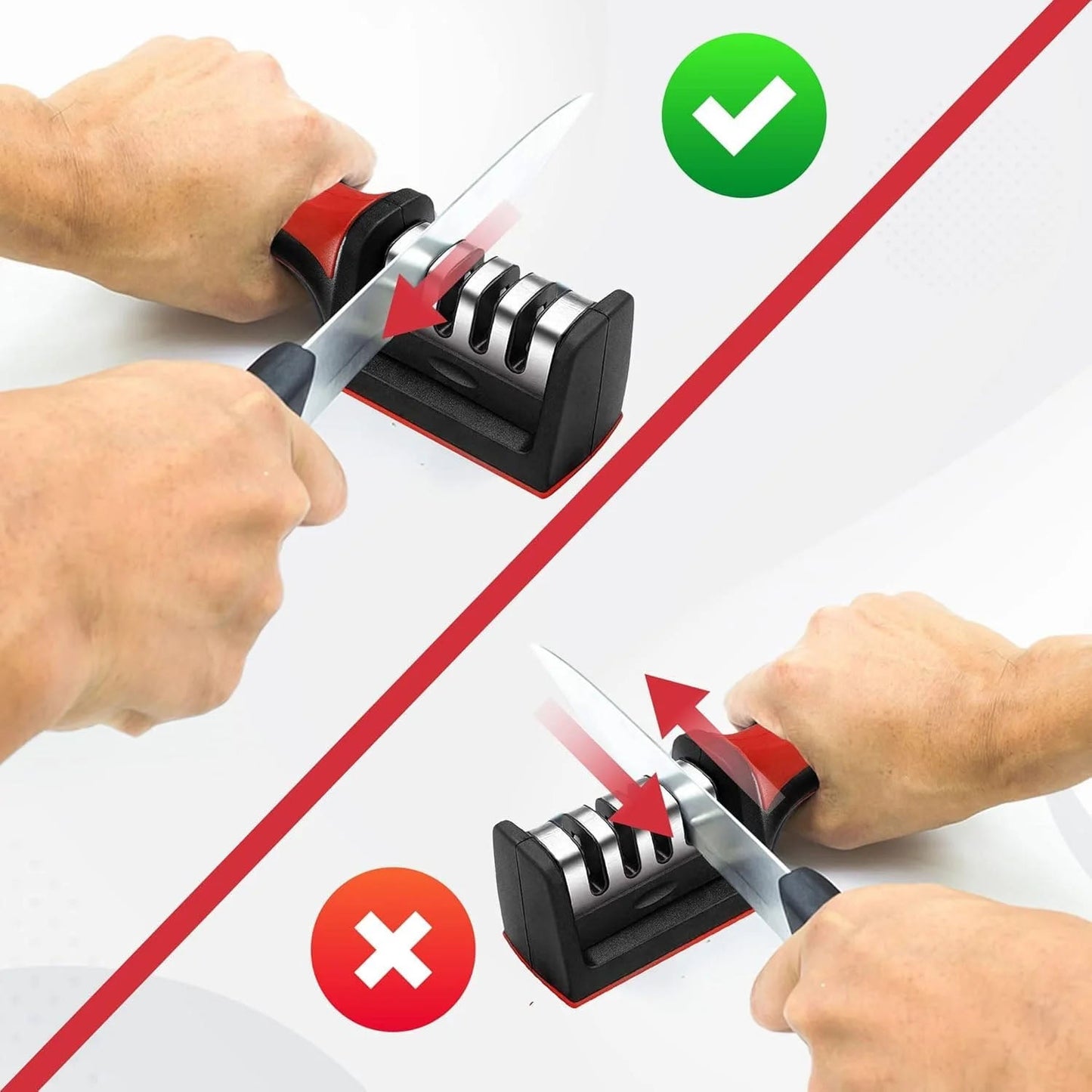 Manual Red & Black Knife Sharpener – 3-Stage Tool for Ceramic & Steel Knives