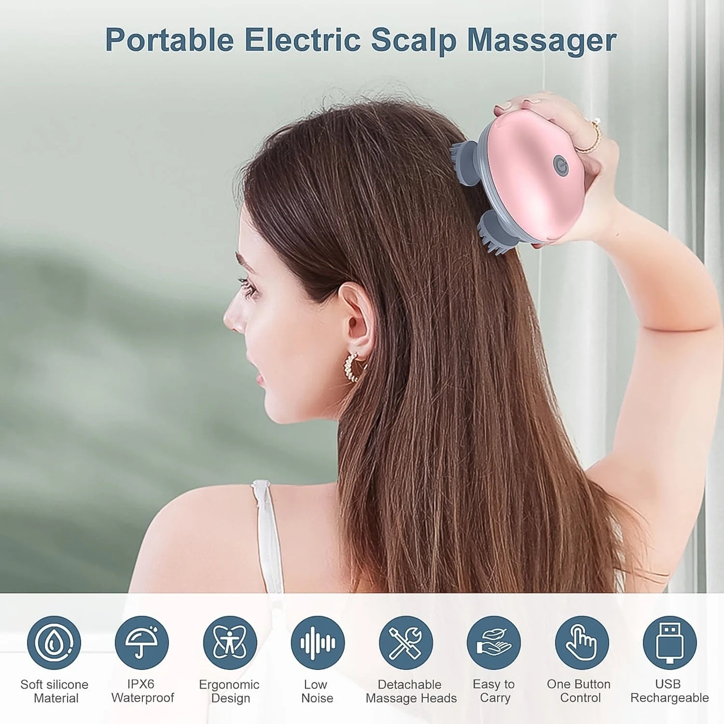 Smart Electric Scalp & Full Body Massager with 4 Interchangeable Heads – Relaxation & Pain Relief Device