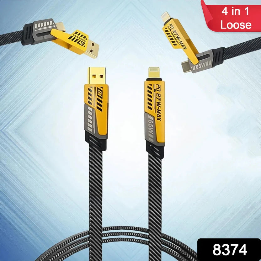 65W 4-in-1 Fast Charging Cable – Multi-Device Universal Charger with USB-C, Micro USB & Lightning Support