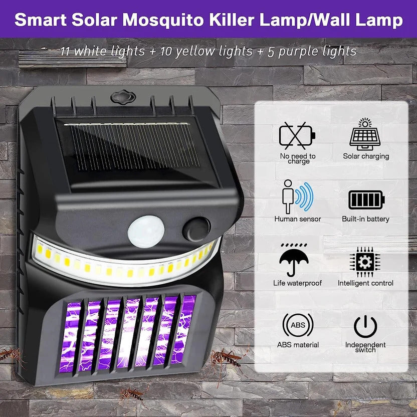 Solar Bug Zapper Outdoor Wall Light with Motion Sensor & UV Lamp