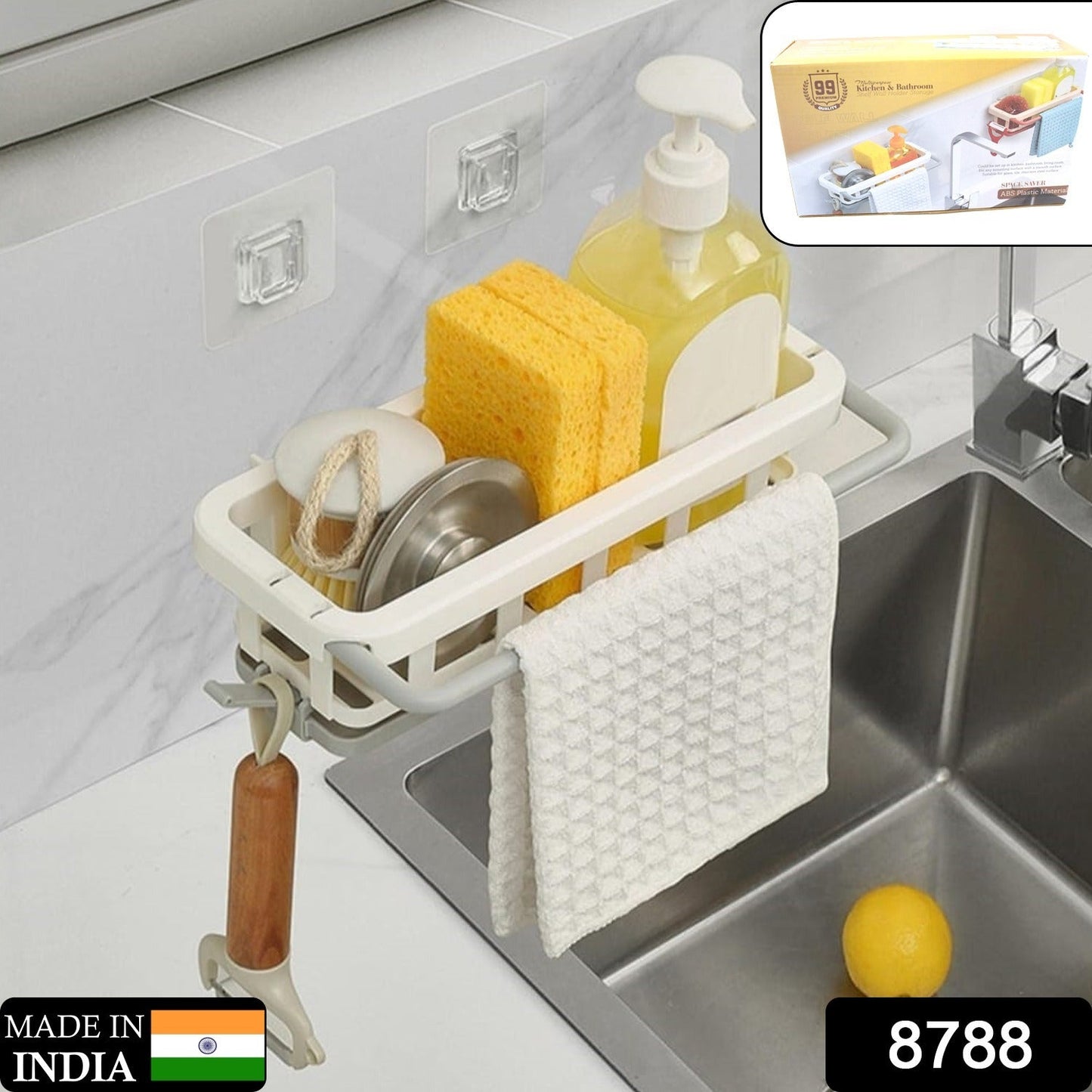 Hanging Drain Rack & Sponge Holder Basket for Kitchen Sink Storage