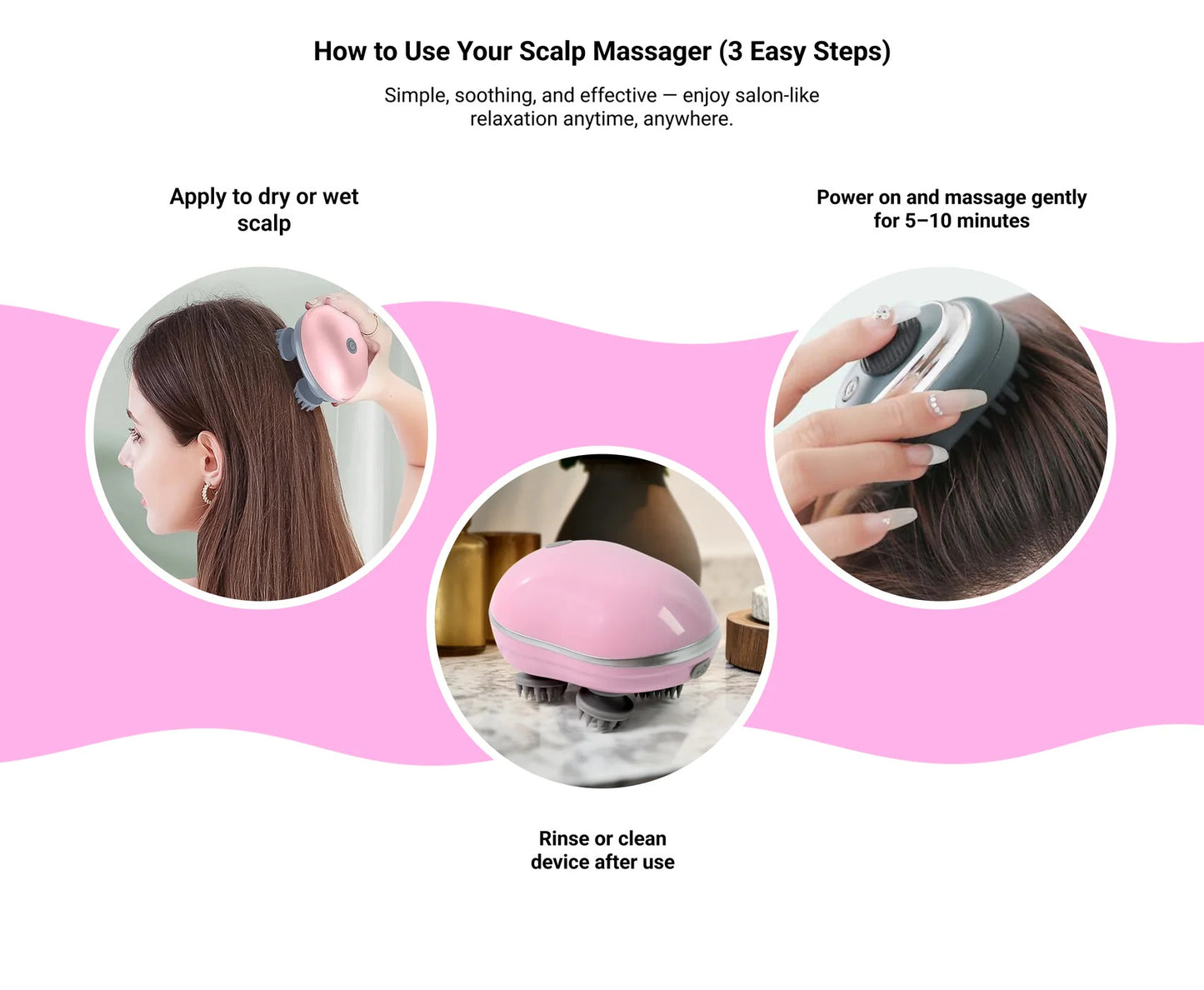 Smart Electric Scalp & Full Body Massager with 4 Interchangeable Heads – Relaxation & Pain Relief Device