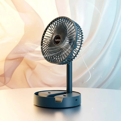 Portable Telescopic Desk Fan – Foldable & Height Adjustable USB Rechargeable Fan