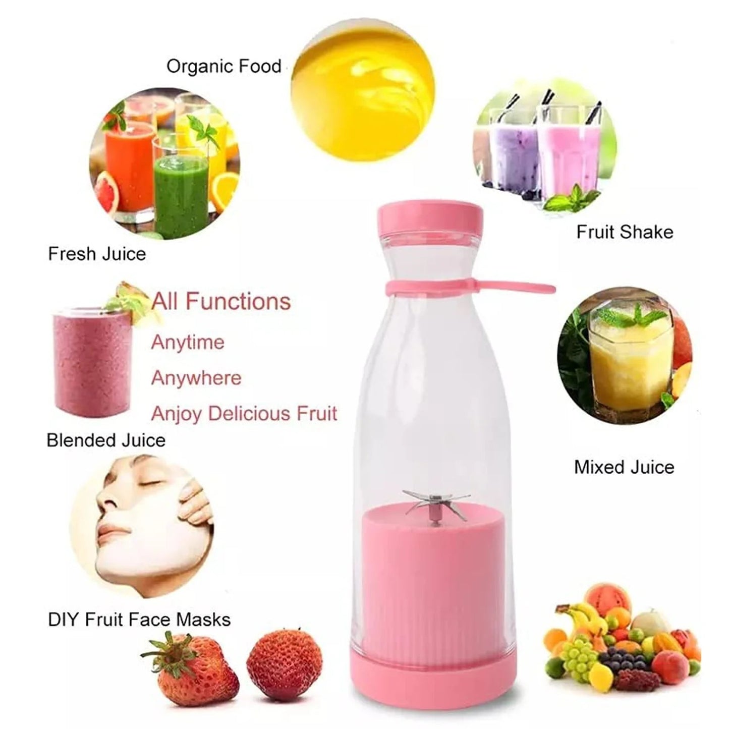 Portable USB Blender Juicer with 6 Blades – Rechargeable Mini Smoothie Maker