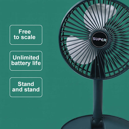 Portable Telescopic Desk Fan – Foldable & Height Adjustable USB Rechargeable Fan