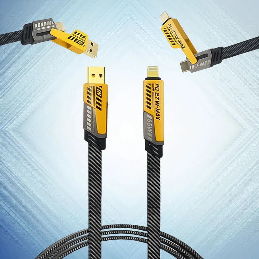 65W 4-in-1 Fast Charging Cable – Multi-Device Universal Charger with USB-C, Micro USB & Lightning Support
