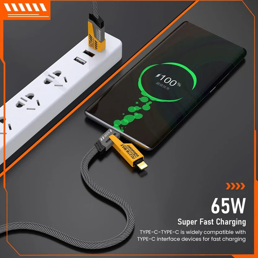 65W 4-in-1 Fast Charging Cable – Multi-Device Universal Charger with USB-C, Micro USB & Lightning Support